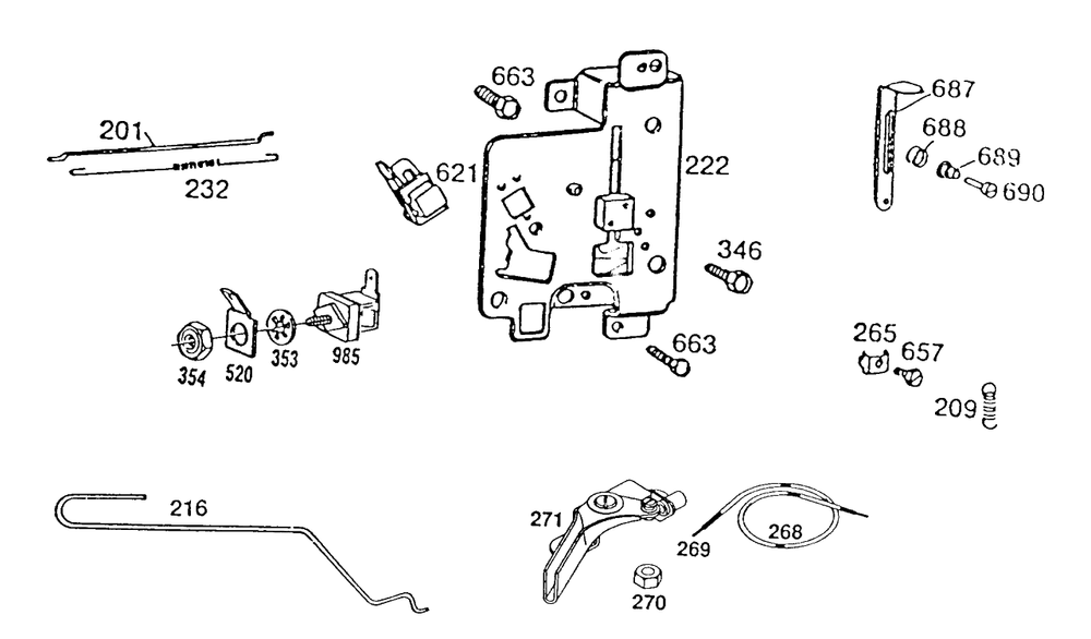 Control Bracketassembly Diagram and Parts List for 190702-2208-XX  Briggs and Stratton Engine